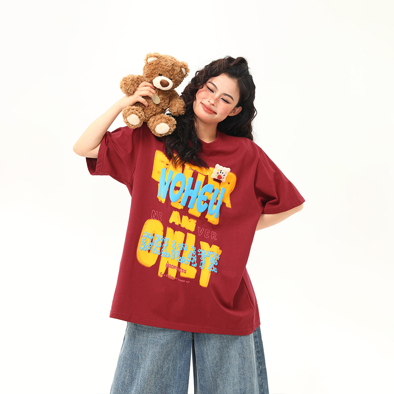 Vintage Foam Printed Red Short Sleeve T-Shirt for Women - Summer Loose Fit Trendy Top, Retro A-Zi Style Vintage Foam Printed Red Short Sleeve T-Shirt for Women - Summer Loose Fit Trendy Top, Retro A-Zi Style