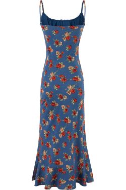 Vintage French Blue Printed Cami Dress for Women - 2025 Summer Resort Long Dress - Boho Style, Casual, Elegant Fashion