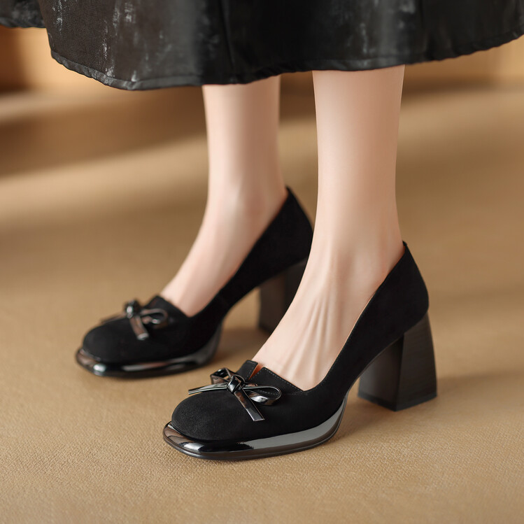 Vintage French Bow Round Toe Chunky Heel Slip-On Shoes - Italian Inspired Design for a Chic, Stylish Look Vintage French Bow Round Toe Chunky Heel Slip-On Shoes - Italian Inspired Design for a Chic, Stylish Look