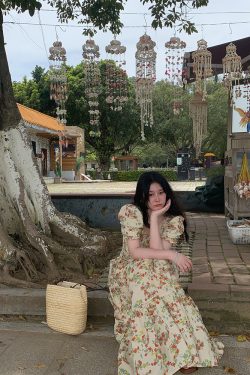 Vintage French Floral Square Neck Big Hem Dress for Women - Summer Loose Princess Sleeve Long Dress - 90s Y2K Style