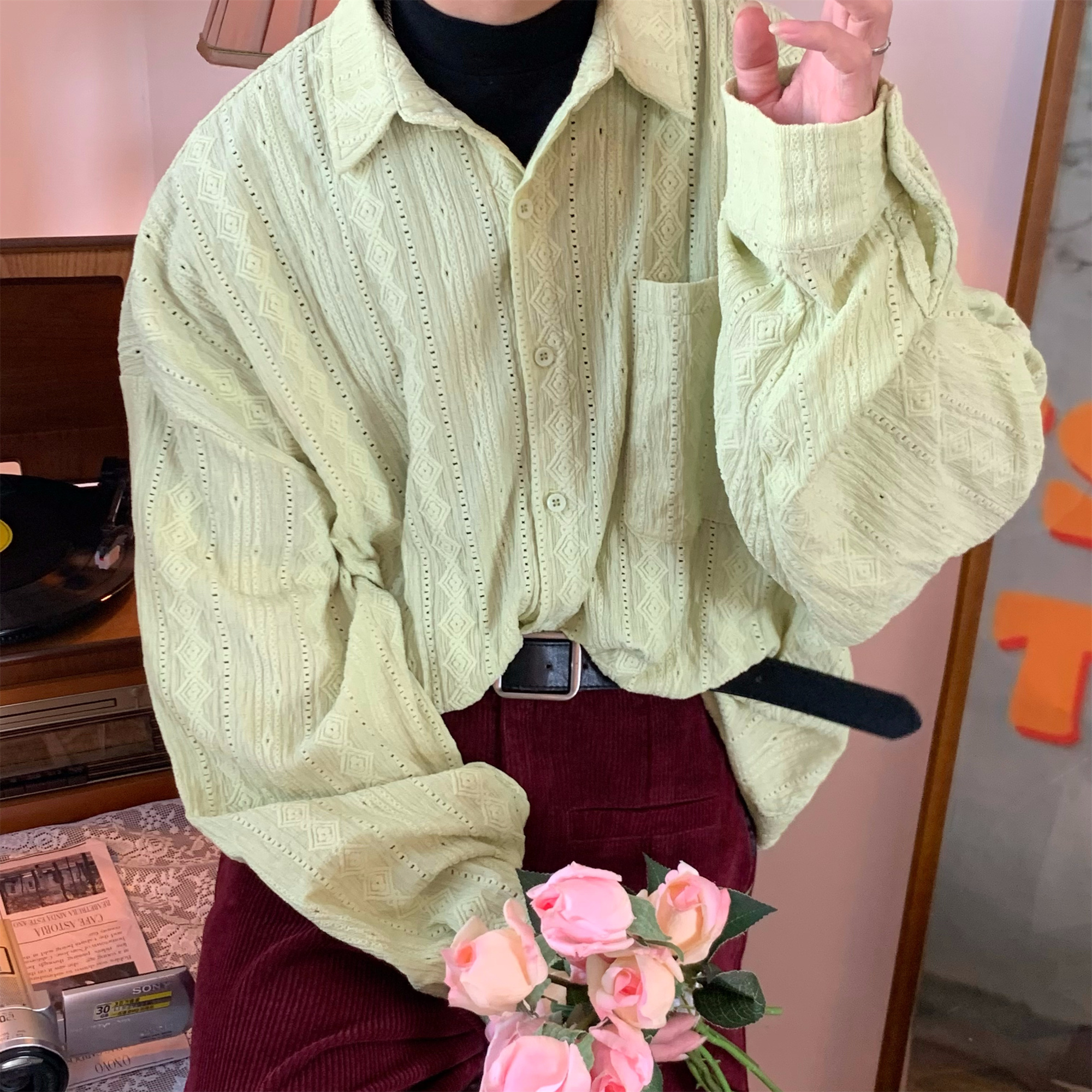 Vintage French Hollowed Long Sleeve Shirt - Handmade Autumn Loose Fit Top with Trendy Niche Design Vintage French Hollowed Long Sleeve Shirt - Handmade Autumn Loose Fit Top with Trendy Niche Design