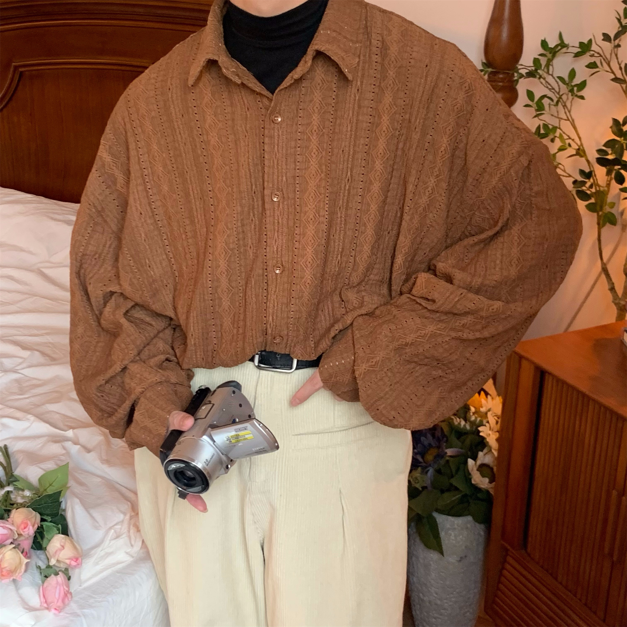 Vintage French Hollowed Long Sleeve Shirt - Handmade Autumn Loose Fit Top with Trendy Niche Design Vintage French Hollowed Long Sleeve Shirt - Handmade Autumn Loose Fit Top with Trendy Niche Design