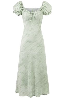 Vintage French Jacquard Square Neck Asymmetrical Long Dress for Women - Elegant Summer Fashion 2025