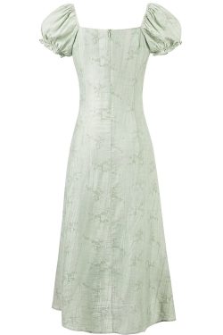 Vintage French Jacquard Square Neck Asymmetrical Long Dress for Women - Elegant Summer Fashion 2025