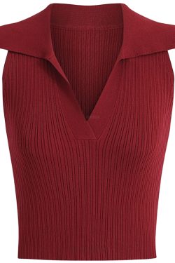 Vintage French Knitted V-Neck Red Sleeveless Halter Top - 2025 Early Spring Korean Style Women's Fashion