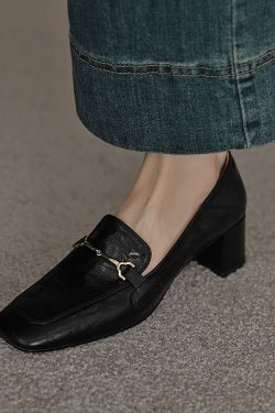 Vintage French Metal Buckle Loafers for Women - Versatile Square-Toe Chunky Heel Shoes