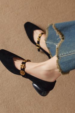 Vintage French Square Toe Mary Jane Shoes for Women - Genuine Leather Low Chunky Heel Flats for Commuting