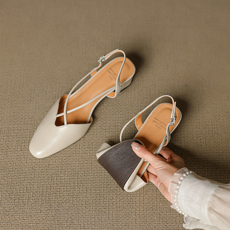 Vintage French Style Genuine Leather Mid-Heel Sandals for Women - Sweet Cross Strap Design, Slimming Fashion Footwear Vintage French Style Genuine Leather Mid-Heel Sandals for Women - Sweet Cross Strap Design, Slimming Fashion Footwear