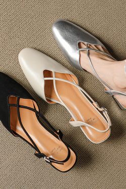 Vintage French Style Genuine Leather Mid-Heel Sandals for Women - Sweet Cross Strap Design, Slimming Fashion Footwear