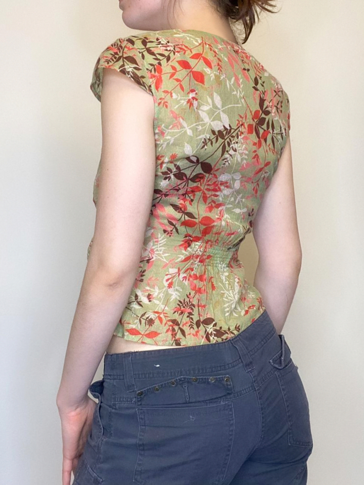 Vintage French Style Lace-Up Short Sleeve Top for Women - Dappled Branch Shadows Low V-Neck Waist-Defined T-Shirt - Summer Fashion Vintage French Style Lace-Up Short Sleeve Top for Women - Dappled Branch Shadows Low V-Neck Waist-Defined T-Shirt - Summer Fashion