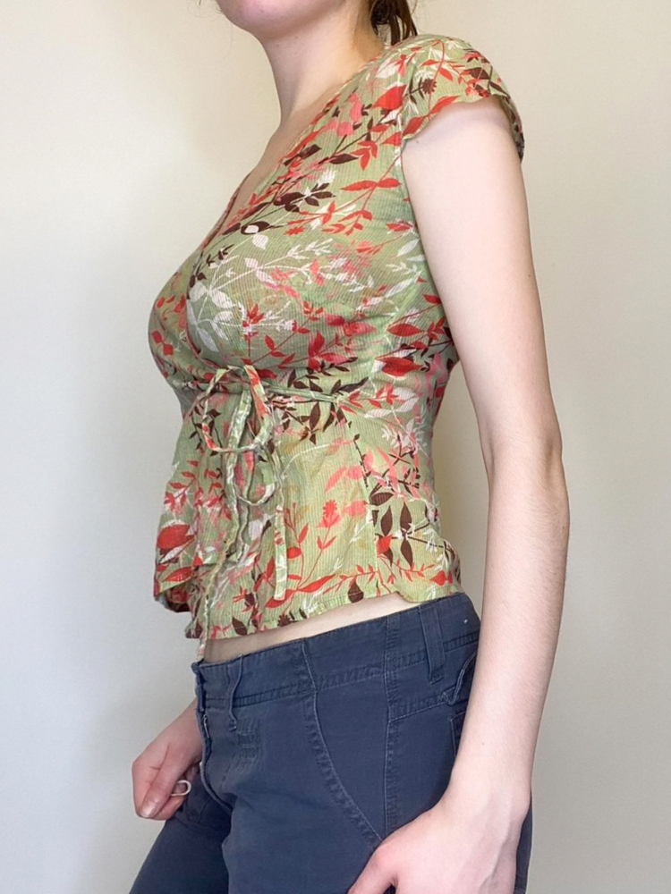 Vintage French Style Lace-Up Short Sleeve Top for Women - Dappled Branch Shadows Low V-Neck Waist-Defined T-Shirt - Summer Fashion Vintage French Style Lace-Up Short Sleeve Top for Women - Dappled Branch Shadows Low V-Neck Waist-Defined T-Shirt - Summer Fashion