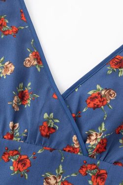 Vintage French-Style V-Neck Floral Dress for Women - Age-Reducing Blue Summer Dress, 2025 Collection
