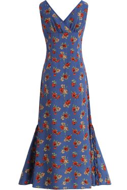 Vintage French-Style V-Neck Floral Dress for Women - Age-Reducing Blue Summer Dress, 2025 Collection