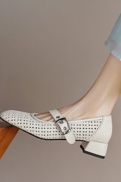 Vintage Genuine Leather Perforated Hollow-Out Single Strap Shoes for Women - Commuter Style, Italian Inspired, Trendy & Chic