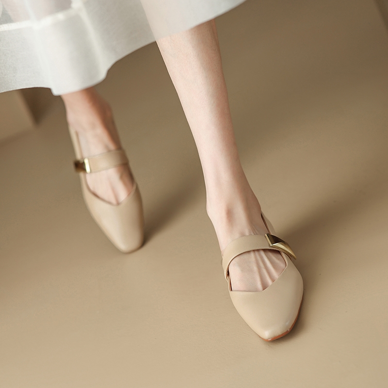 Vintage Genuine Leather Square-Toe Flats for Women - Comfortable Mid-Heel Summer Style 2025, Versatile Footwear Vintage Genuine Leather Square-Toe Flats for Women - Comfortable Mid-Heel Summer Style 2025, Versatile Footwear