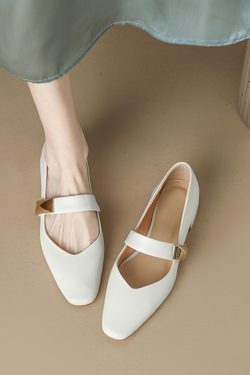 Vintage Genuine Leather Square-Toe Flats for Women - Comfortable Mid-Heel Summer Style 2025, Versatile Footwear