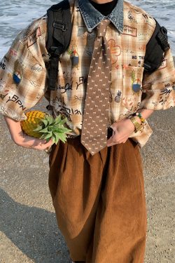 Vintage Graffiti Checkered Short Sleeve Shirt for Men and Women - Summer 90s Half Sleeve Top