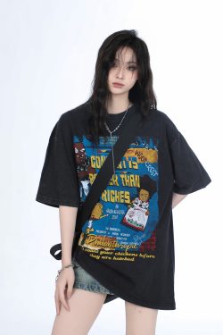 Vintage Gray Heavy-Duty Short Sleeve T-Shirt for Women – Loose Fit American High Street Summer Top Trend