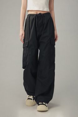 Vintage Gray Loose Fit Paratrooper Work Pants for Men and Women | Casual Floor-Length Niche Style Trousers