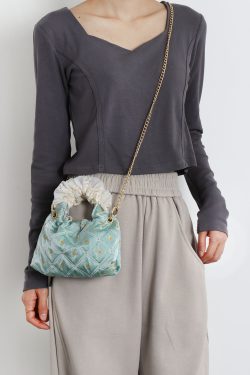 Vintage Green Mini Lace Handbag - Artistic Textured Crossbody Bag for Summer - Cute Niche Design