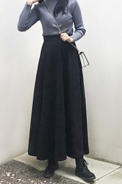 Vintage High-Waisted Black Flared Skirt for Women, Ankle-Length Slimming Design, Perfect for Spring and Summer 2025