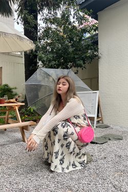 Vintage Ink Print Camisole Dress - High-Waisted Mid-Length Elegant Style - Gentle Temperament Fashion