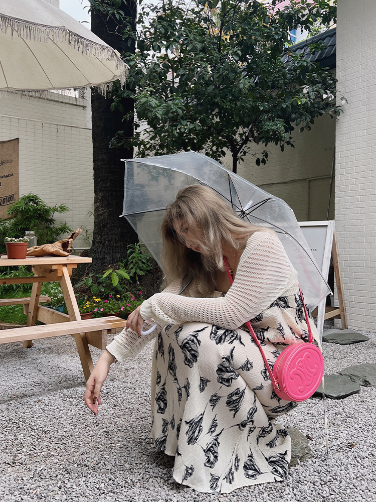 Vintage Ink Print Camisole Dress - High-Waisted Mid-Length Elegant Style - Gentle Temperament Fashion Vintage Ink Print Camisole Dress - High-Waisted Mid-Length Elegant Style - Gentle Temperament Fashion