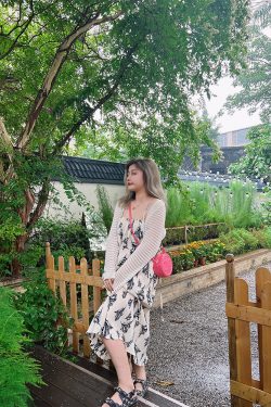 Vintage Ink Print Camisole Dress - High-Waisted Mid-Length Elegant Style - Gentle Temperament Fashion