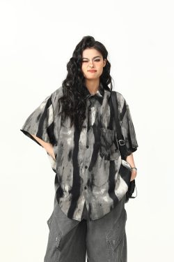 Vintage Ink Wash Tie-Dye Short Sleeve Shirt for Men and Women - Trendy Summer Streetwear, 90s Style Personality Tee