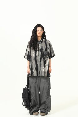 Vintage Ink Wash Tie-Dye Short Sleeve Shirt for Men and Women - Trendy Summer Streetwear, 90s Style Personality Tee