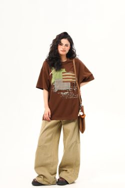 Vintage-Inspired American Patch Design Short Sleeve T-Shirt for Women - Trendy Summer Versatile Top