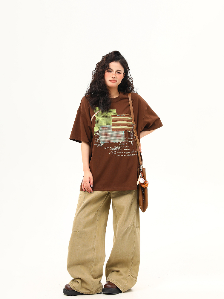 Vintage-Inspired American Patch Design Short Sleeve T-Shirt for Women - Trendy Summer Versatile Top Vintage-Inspired American Patch Design Short Sleeve T-Shirt for Women - Trendy Summer Versatile Top