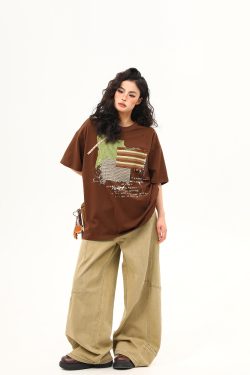 Vintage-Inspired American Patch Design Short Sleeve T-Shirt for Women - Trendy Summer Versatile Top