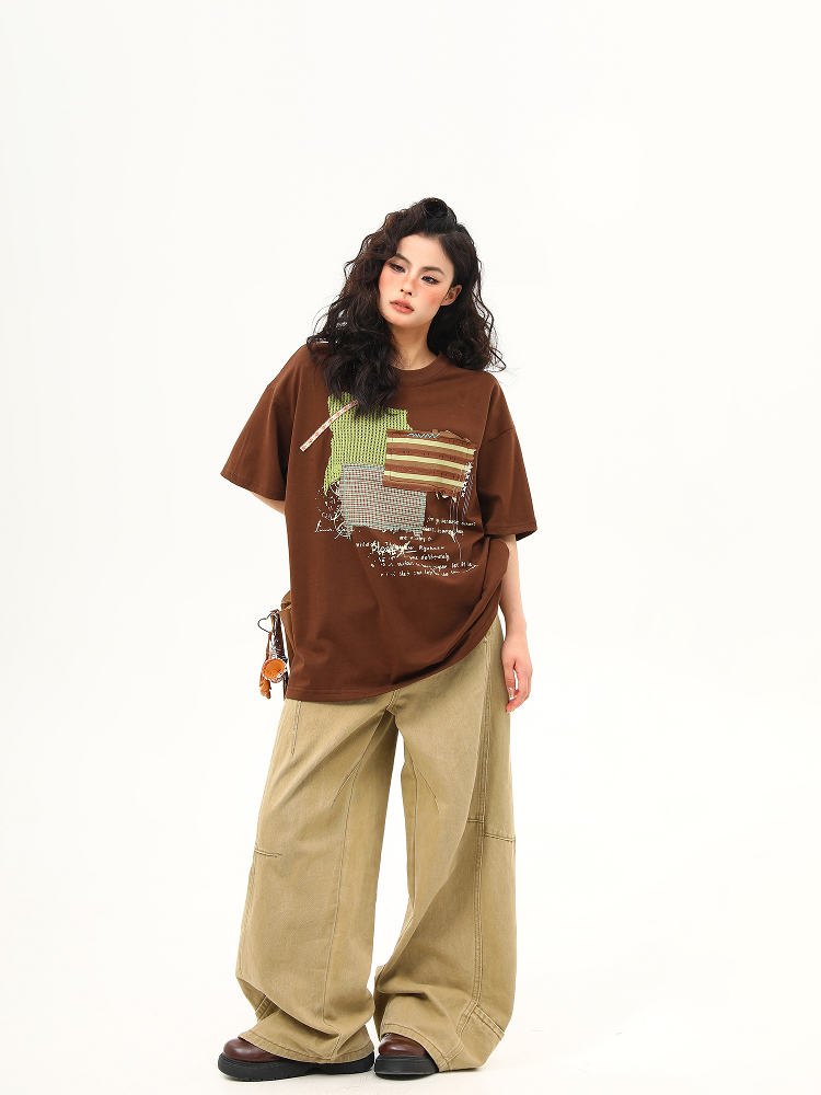 Vintage-Inspired American Patch Design Short Sleeve T-Shirt for Women - Trendy Summer Versatile Top Vintage-Inspired American Patch Design Short Sleeve T-Shirt for Women - Trendy Summer Versatile Top