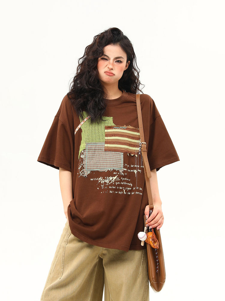 Vintage-Inspired American Patch Design Short Sleeve T-Shirt for Women - Trendy Summer Versatile Top Vintage-Inspired American Patch Design Short Sleeve T-Shirt for Women - Trendy Summer Versatile Top