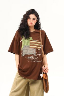 Vintage-Inspired American Patch Design Short Sleeve T-Shirt for Women - Trendy Summer Versatile Top