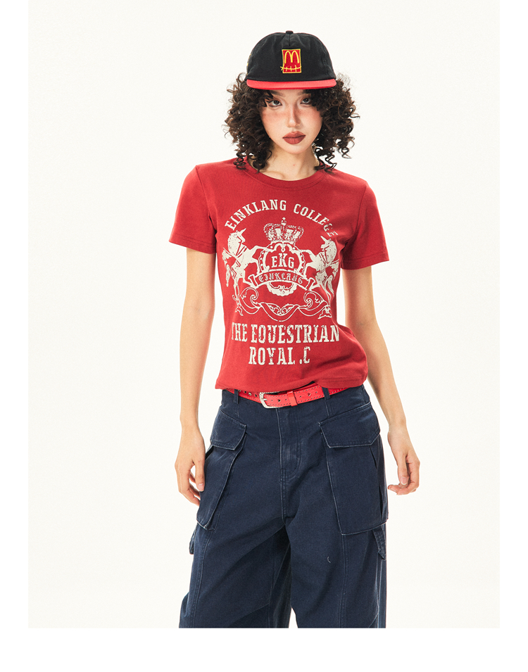 Vintage-Inspired American Printed Short Sleeve T-Shirt for Women - Summer Slim Fit Casual Top Vintage-Inspired American Printed Short Sleeve T-Shirt for Women - Summer Slim Fit Casual Top