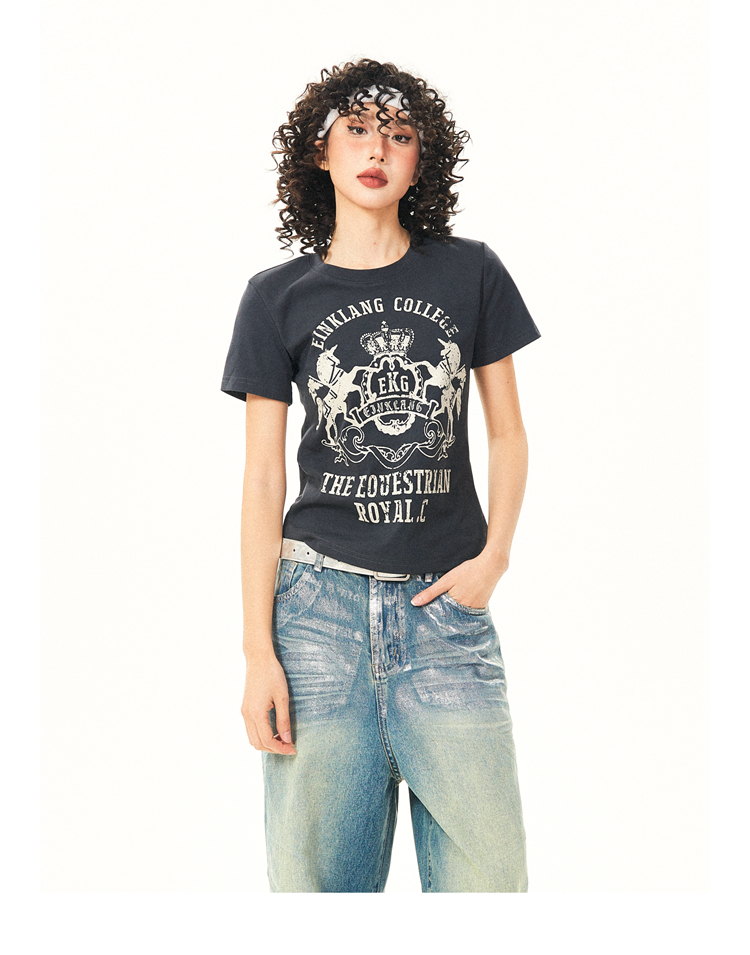 Vintage-Inspired American Printed Short Sleeve T-Shirt for Women - Summer Slim Fit Casual Top Vintage-Inspired American Printed Short Sleeve T-Shirt for Women - Summer Slim Fit Casual Top