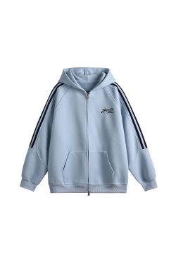 Vintage-Inspired Hooded Cardigan Sweatshirt for Couples - Unisex Loose Fit Zipper Jacket in Nostalgic Sports Style for Back to School