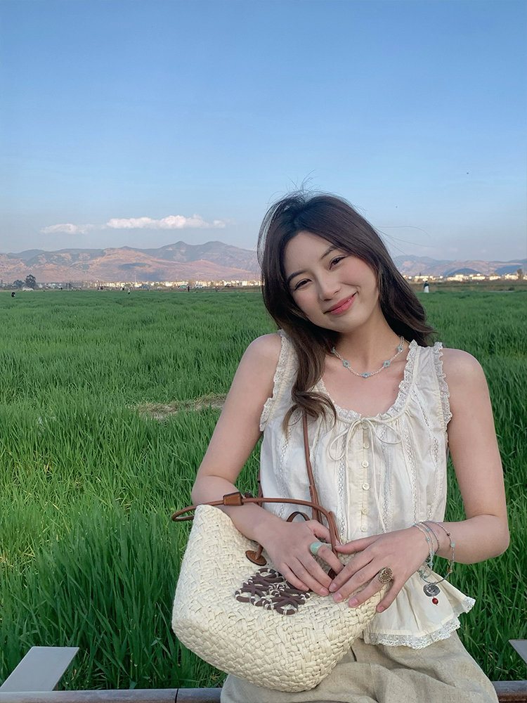 Vintage-Inspired Late Spring Lover French Lace Trim Cami Top for Women, Summer Pure Cotton Waist-Defined Blouse, Y2K Style Vintage-Inspired Late Spring Lover French Lace Trim Cami Top for Women, Summer Pure Cotton Waist-Defined Blouse, Y2K Style