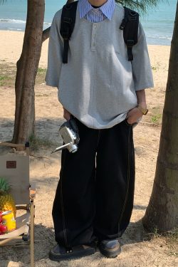 Vintage-Inspired Loose Fit Two-Piece Polo Shirt - Short Sleeve Unisex Summer Top for 2025, Perfect for Casual 90s Style