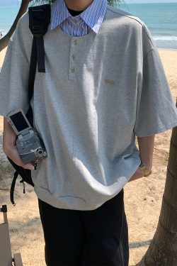 Vintage-Inspired Loose Fit Two-Piece Polo Shirt - Short Sleeve Unisex Summer Top for 2025, Perfect for Casual 90s Style