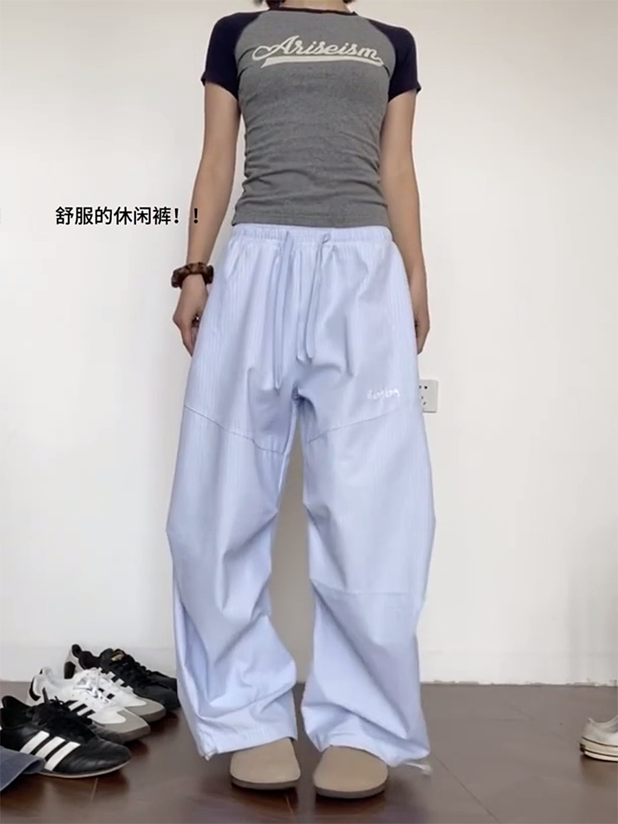 Vintage-Inspired Loose Pleated Jazz Dance Striped Wide-Leg Trousers for Women - Casual Sports Pants in American Style Vintage-Inspired Loose Pleated Jazz Dance Striped Wide-Leg Trousers for Women - Casual Sports Pants in American Style