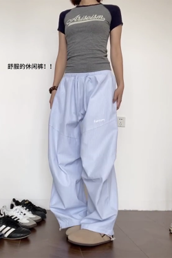 Vintage-Inspired Loose Pleated Jazz Dance Striped Wide-Leg Trousers for Women - Casual Sports Pants in American Style