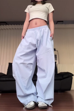 Vintage-Inspired Loose Striped Wide-Leg Work Pants for Women - Casual Jazz Dance Hip-Hop Style Sportswear