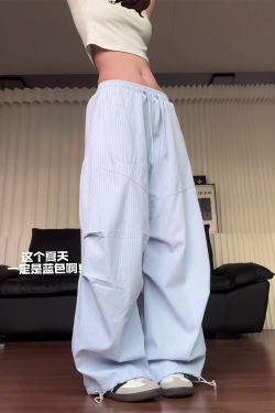 Vintage-Inspired Loose Striped Wide-Leg Work Pants for Women - Casual Jazz Dance Hip-Hop Style Sportswear