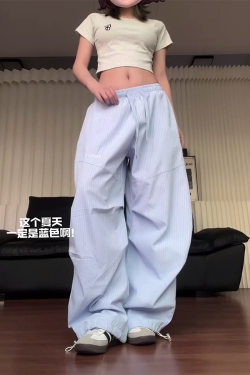 Vintage-Inspired Loose Striped Wide-Leg Work Pants for Women - Casual Jazz Dance Hip-Hop Style Sportswear
