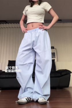 Vintage-Inspired Loose Striped Wide-Leg Work Pants for Women - Casual Jazz Dance Hip-Hop Style Sportswear