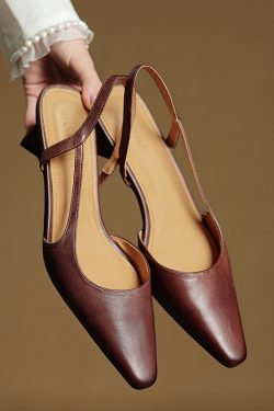 Vintage-Inspired Minimalist Genuine Leather Mid-Heel Sandals for Women - Hollow Design, Commuting Friendly, Chic OL Style