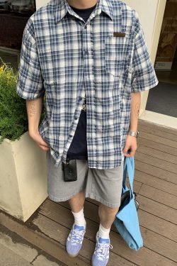 Vintage-Inspired Short Sleeve Plaid Casual Shirt for Men and Women - Loose Fit, Versatile Summer Shirt Jacket for Couples